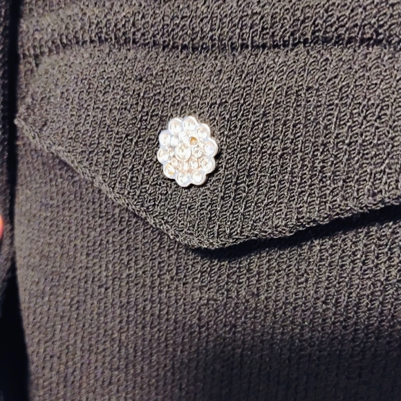 st john evening Elegant Black Collared Jacket With Rhinestone Buttons - Picture 5 of 7